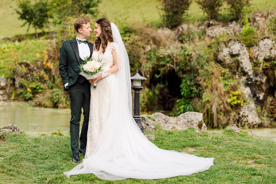 Elegant wedding couple outdoor